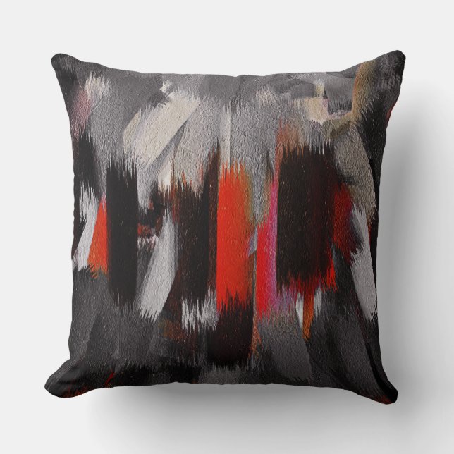Red Black Grey Abstract Painting Cushion (Front)