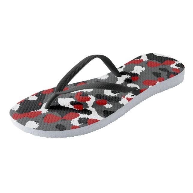 Red, Black, Grey and white Camo Abstract Thongs (Angled)