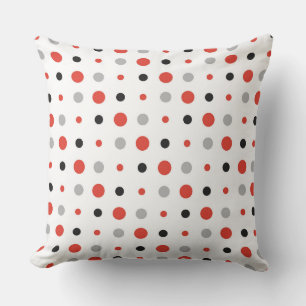 red, black, grey and white dots cushion