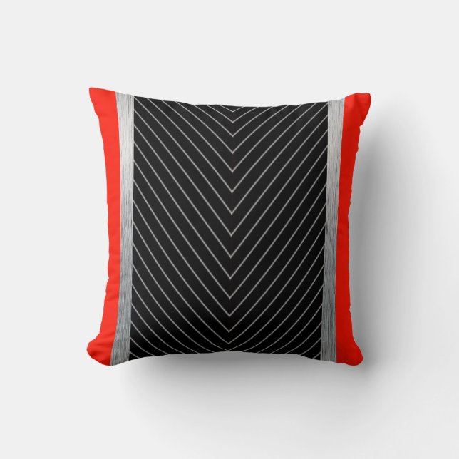 Red, black, grey and white pinstripe cushion (Front)