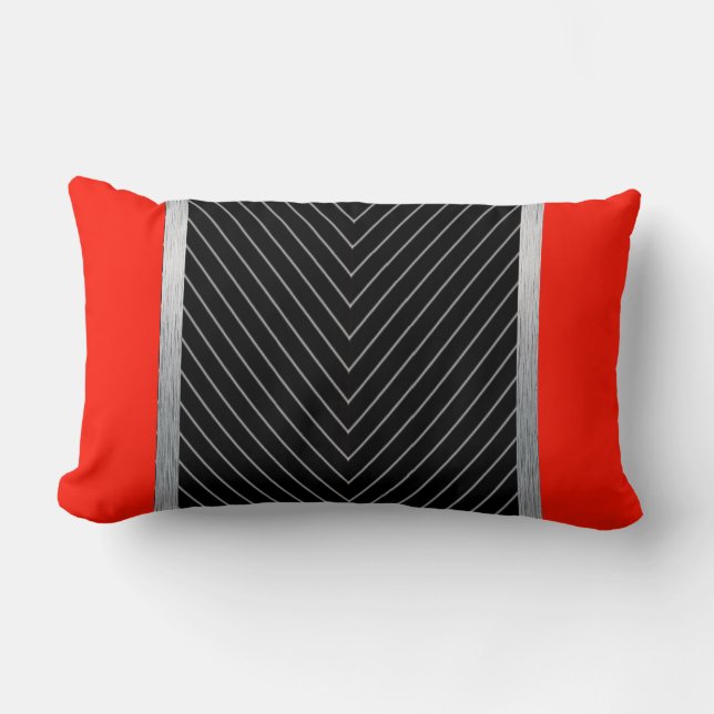 Red, black, grey and white pinstripe lumbar cushion (Front)