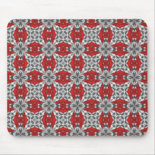 Red Black Grey and White Repeat Tile Pattern Mouse Pad