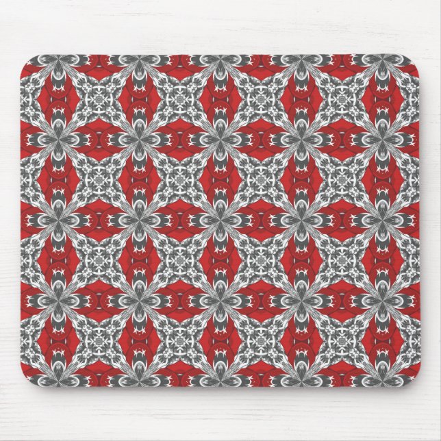 Red Black Grey and White Repeat Tile Pattern Mouse Pad (Front)