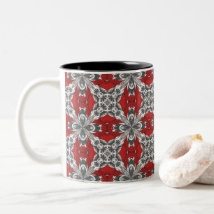 Red Black Grey and White Repeat Tile Pattern Two-Tone Coffee Mug