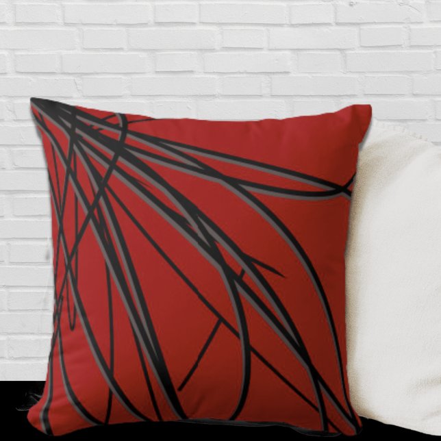 Red Black & Grey Modern Elegant Abstract Cushion (Creator Uploaded)