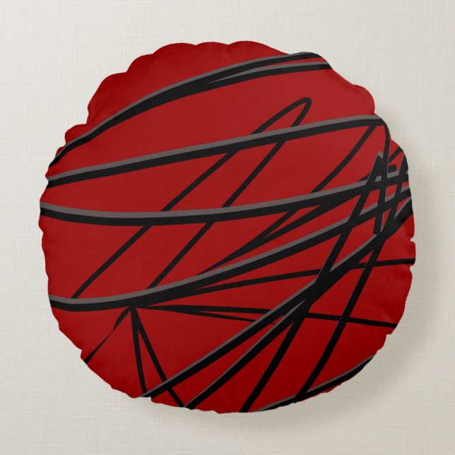 Red Black Grey Modern Elegant Abstract Round Cushion (Front)