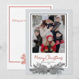 Red Black Grey Modern Elegant Photo Christmas Holiday Card