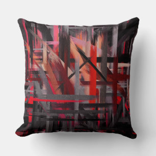 Red Black Grey Pink Abstract Painting Cushion