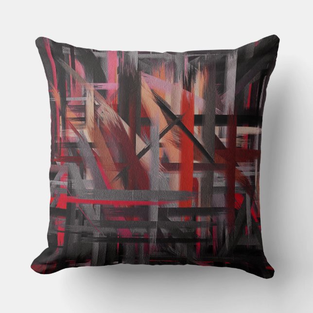Red Black Grey Pink Abstract Painting Cushion (Front)