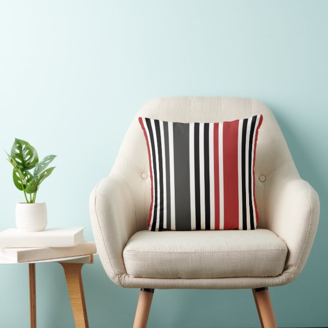 Red Black Grey Vertical Stripes Pattern Cushion (Chair)