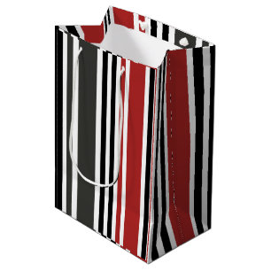 Red Black Grey Vertical Stripes Pattern Medium Gift Bag
