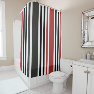 Red Black Grey Vertical Stripes Pattern Shower Curtain