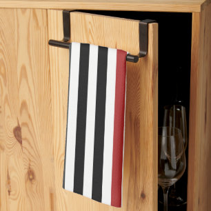 Red Black Grey Vertical Stripes Pattern Tea Towel
