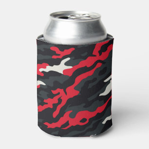 Red Black Grey White Camouflage Camo Pattern Can Cooler
