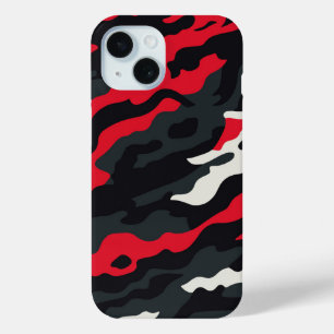 Red Black Grey White Camouflage Camo Pattern iPhone 15 Case