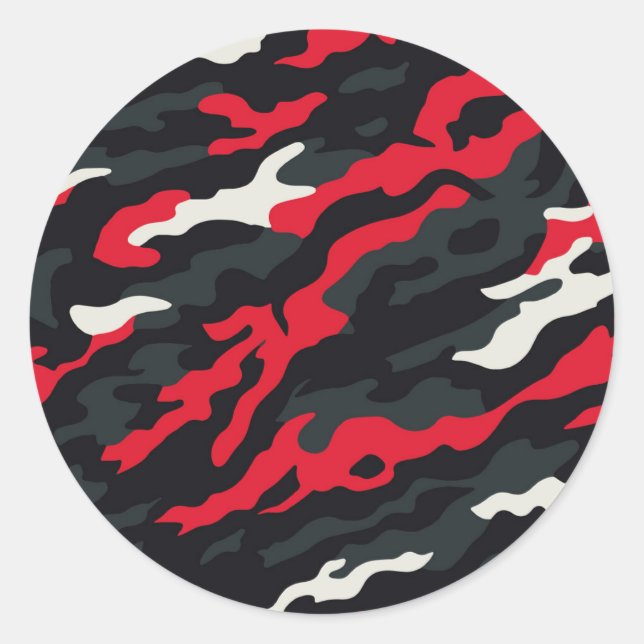 Red Black Grey White Camouflage Camo Pattern Classic Round Sticker (Front)