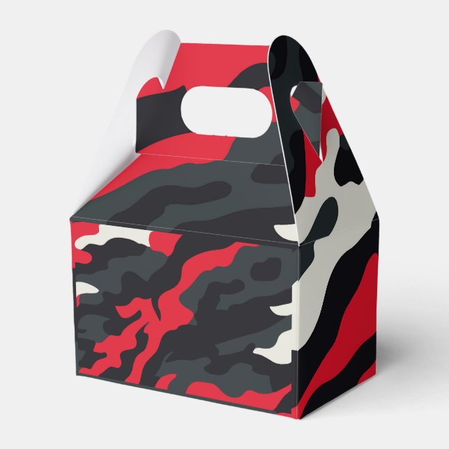 Red Black Grey White Camouflage Camo Pattern Favour Box (Front Side)