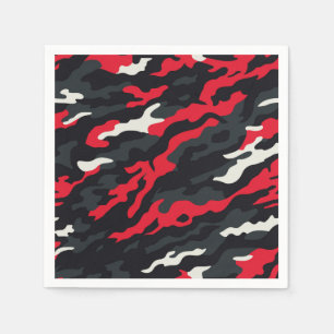 Red Black Grey White Camouflage Camo Pattern Napkin