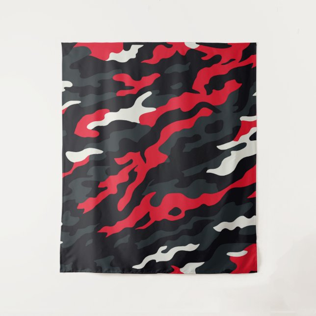 Red Black Grey White Camouflage Camo Pattern Tapestry (Front)