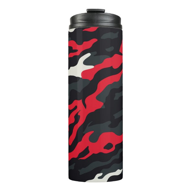 Red Black Grey White Camouflage Camo Pattern Thermal Tumbler (Front)