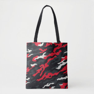 Red Black Grey White Camouflage Camo Pattern Tote Bag