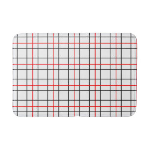 Red Black Grid Lines Plaid Design Bath Mat