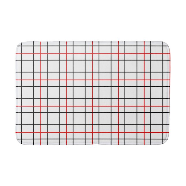 Red Black Grid Lines Plaid Design  Bath Mat (Front)