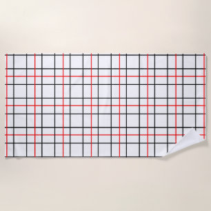 Red Black Grid Lines Plaid Design Beach Towel