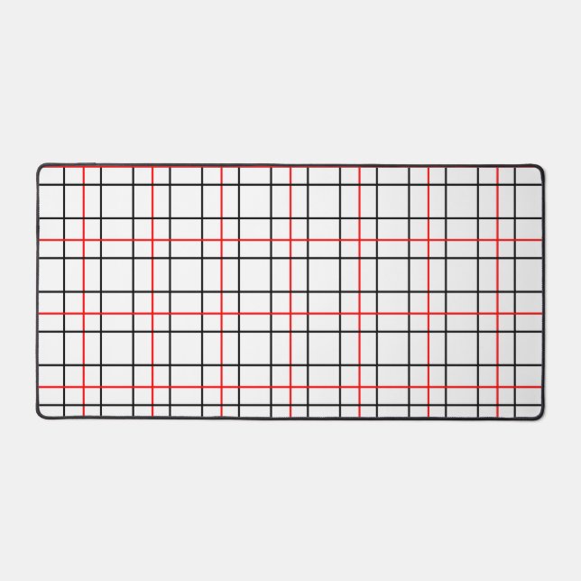 Red Black Grid Lines Plaid Design  Desk Mat (Front)
