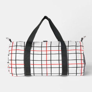 Red Black Grid Lines Plaid Design Duffle Bag