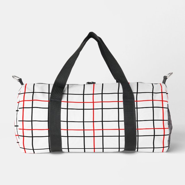 Red Black Grid Lines Plaid Design  Duffle Bag (Front)
