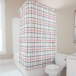 Red Black Grid Lines Plaid Design Shower Curtain