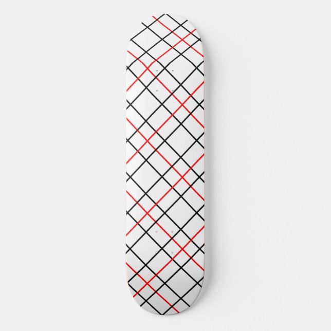 Red Black Grid Lines Plaid Design  Skateboard (Front)