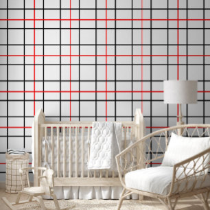 Red Black Grid Lines Plaid Design Wallpaper