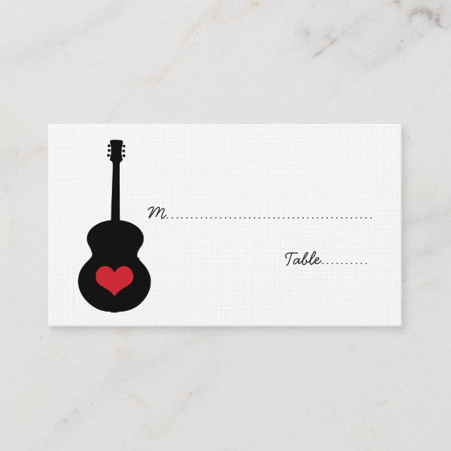 Red/Black Guitar Heart Place Card (Front)