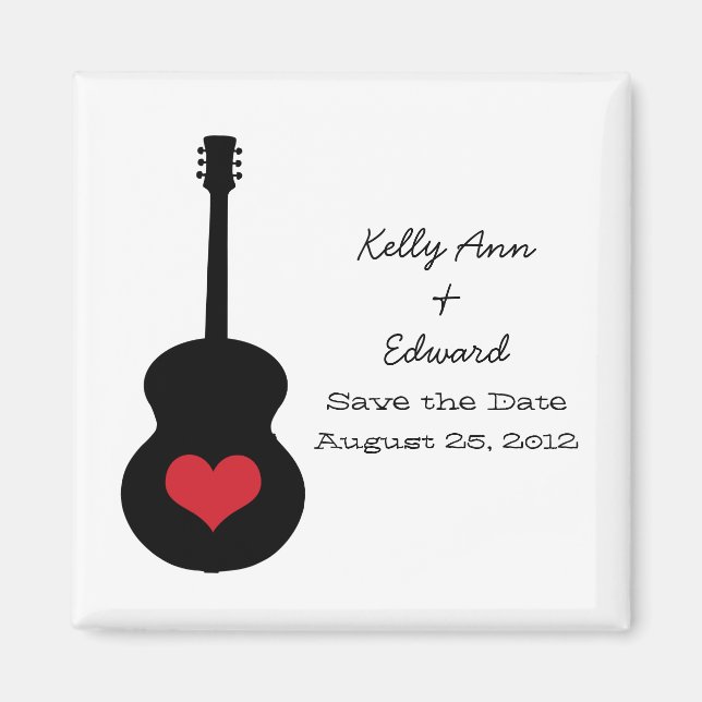 Red/Black Guitar Heart Save the Date Magnet (Front)