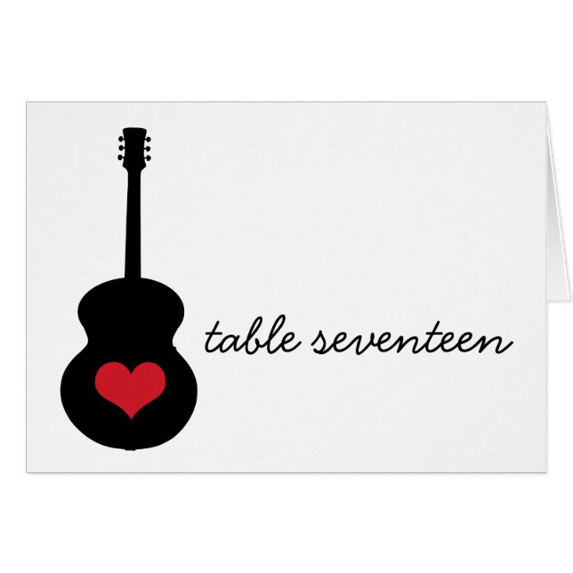 Red/Black Guitar Heart Table Number Card (Front Horizontal)
