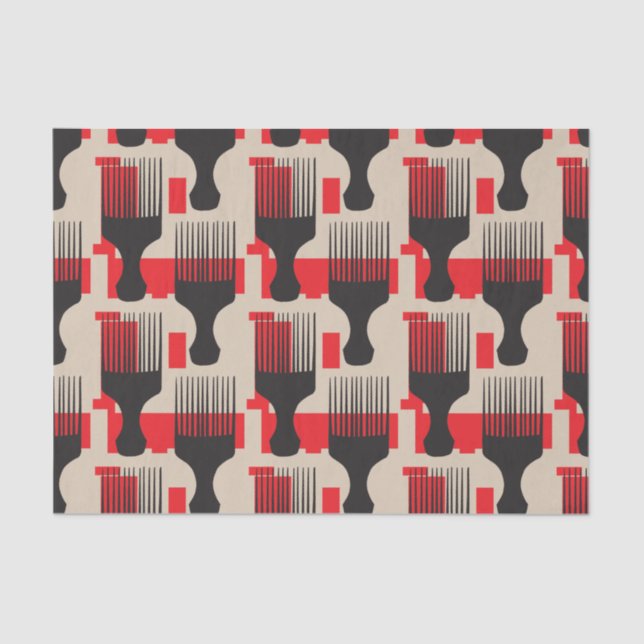 Red Black Hair Comb Afro Pick Tissue Paper (Front)