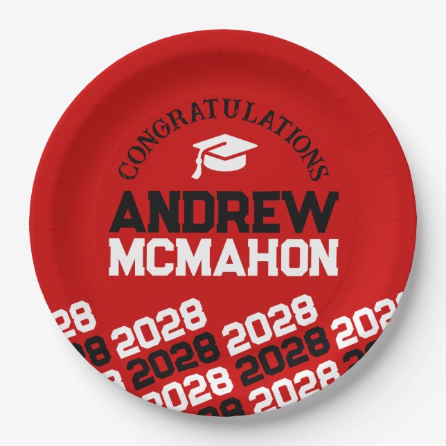 Red & Black Half Repeat Grad Personalised Paper Plate (Front)