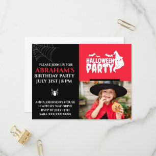 Red & Black Halloween Birthday Party  Invitation Postcard