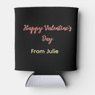 Red black happy Valentine's day from name stylish  Can Cooler