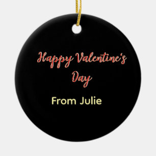 Red black happy Valentine's day from name stylish  Ceramic Ornament