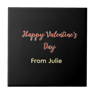 Red black happy Valentine's day from name stylish  Ceramic Tile