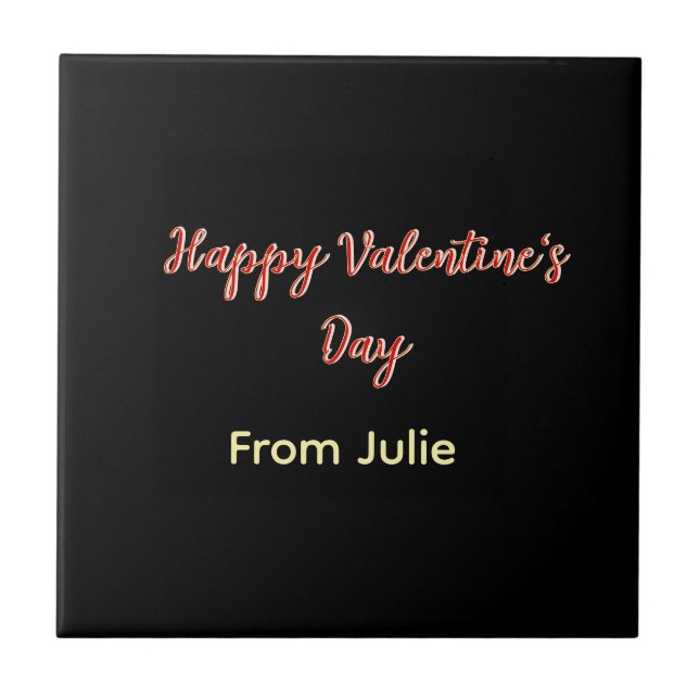Red black happy Valentine's day from name stylish  Ceramic Tile (Front)