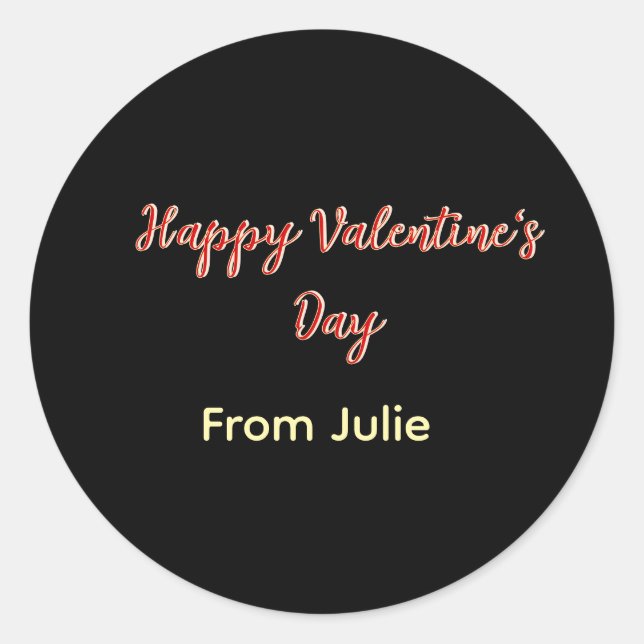 Red black happy Valentine's day from name stylish  Classic Round Sticker (Front)