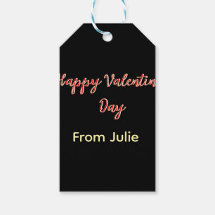 Red black happy Valentine's day from name stylish Gift Tags