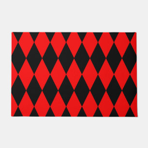 Red Black Harlequin Diamonds Checkers Design  Doormat
