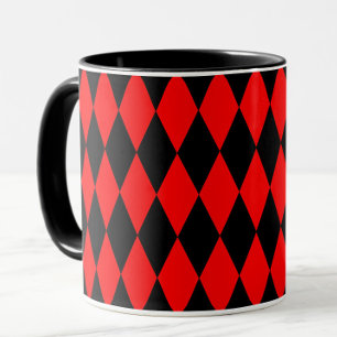 Red Black Harlequin Diamonds Checkers Design  Mug