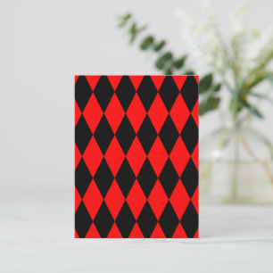Red Black Harlequin Diamonds Checkers Design Postcard