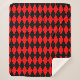 Red Black Harlequin Diamonds Checkers Design Sherpa Blanket